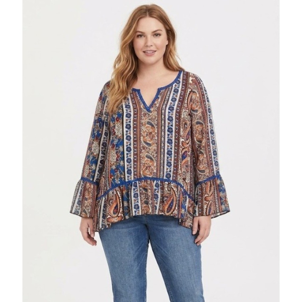 Living Doll Blouse XL Multi Paisley Floral Boho Bell Sleeve Boho Festival